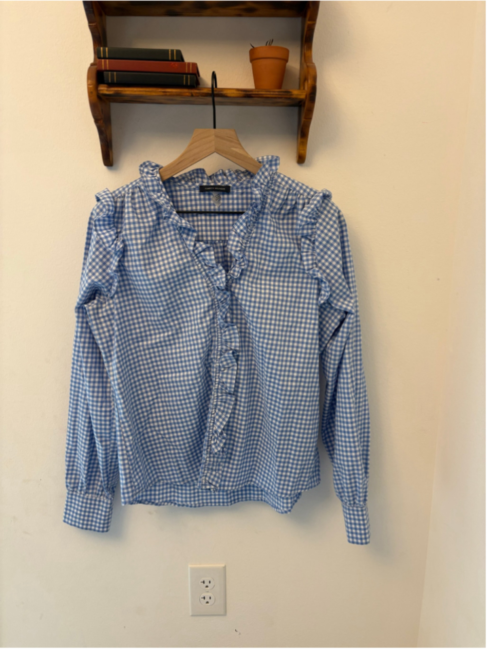 Tommy Hilfiger Blue & White Gingham Ruffle Blouse | Size M